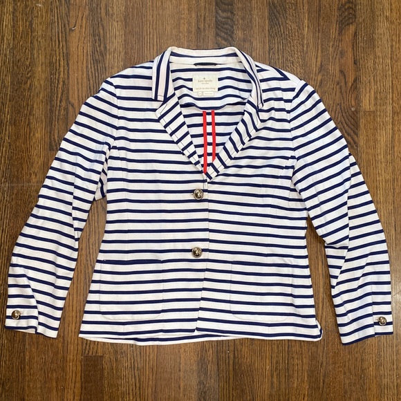 Kate Spade New York Size 12 • White Blue Stripe Cardigan Blazer Jacket